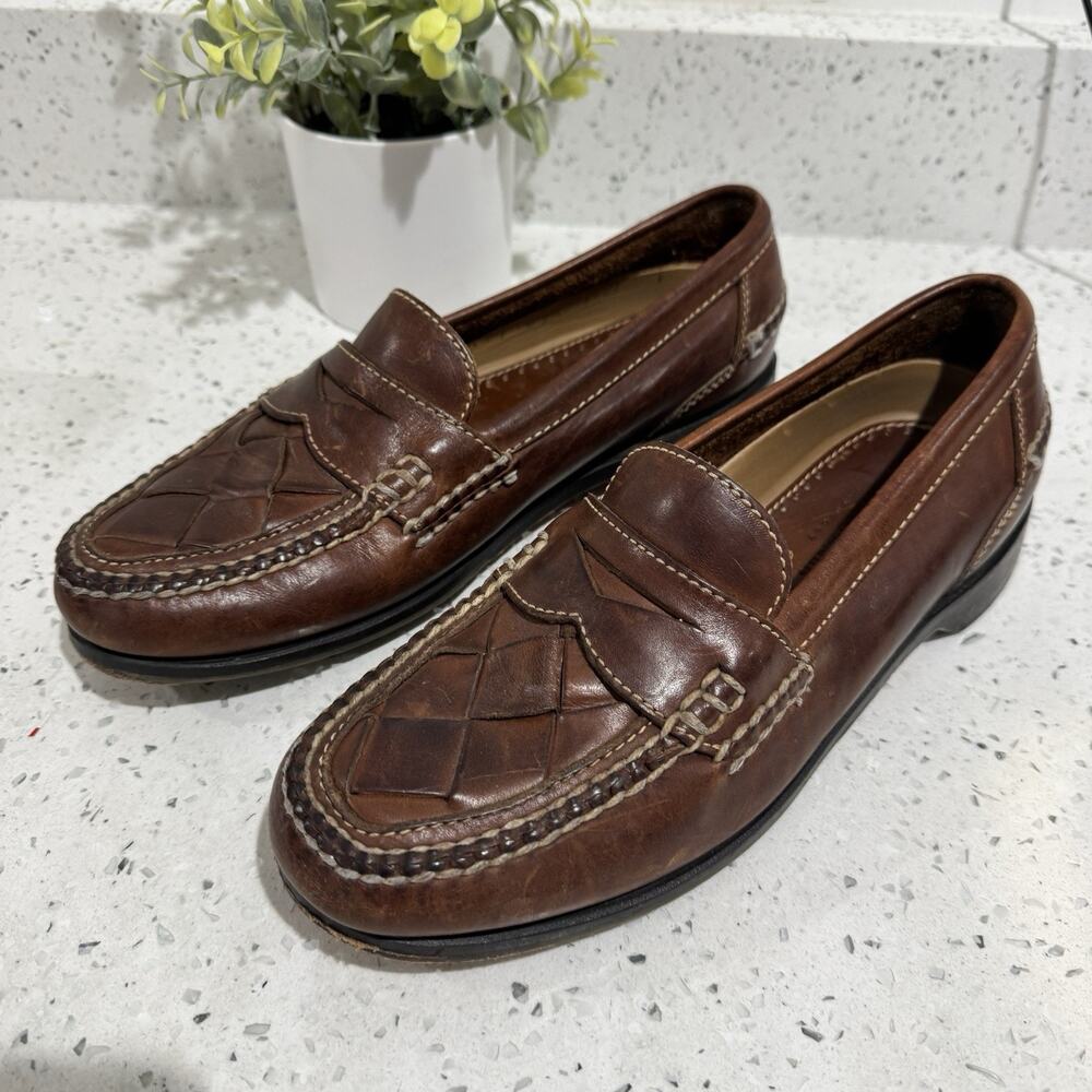 Johnston & Murphy Passport brown basketwoven leather penny loafers 9.5